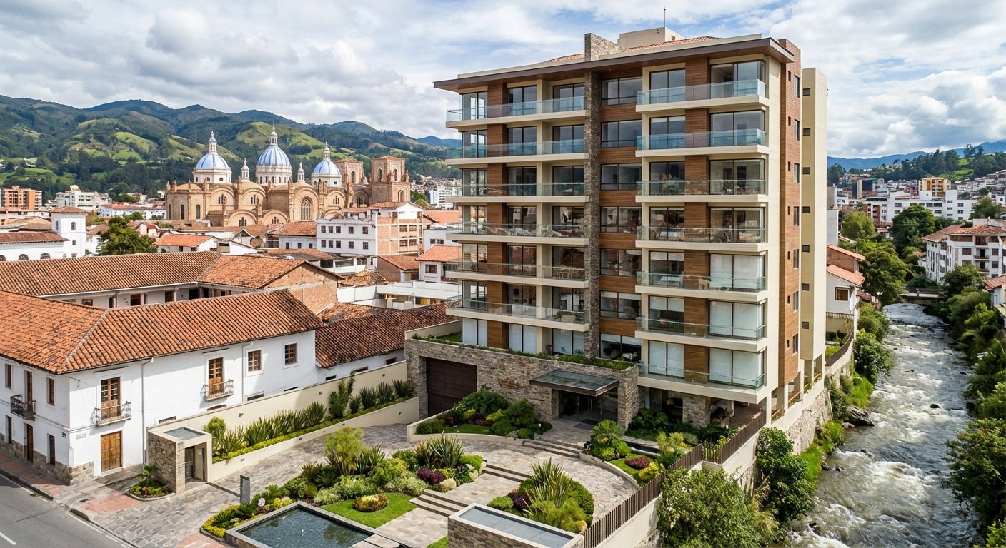 Edificio moderno de apartamentos en Rio Amarillo Cuenca - Imagen ilustrativa
