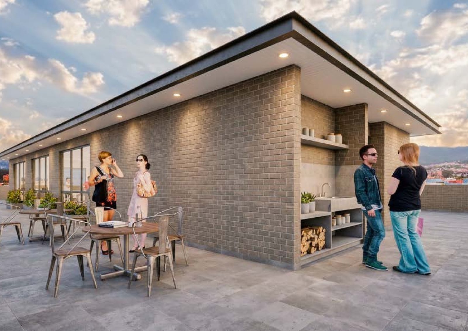 Terraza comunal con zona de asador en el último piso de Riviere