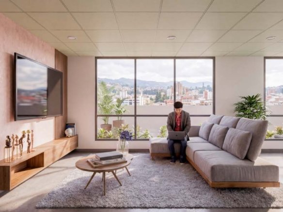 Sala de estar comunal de Riviere con vista a la ciudad