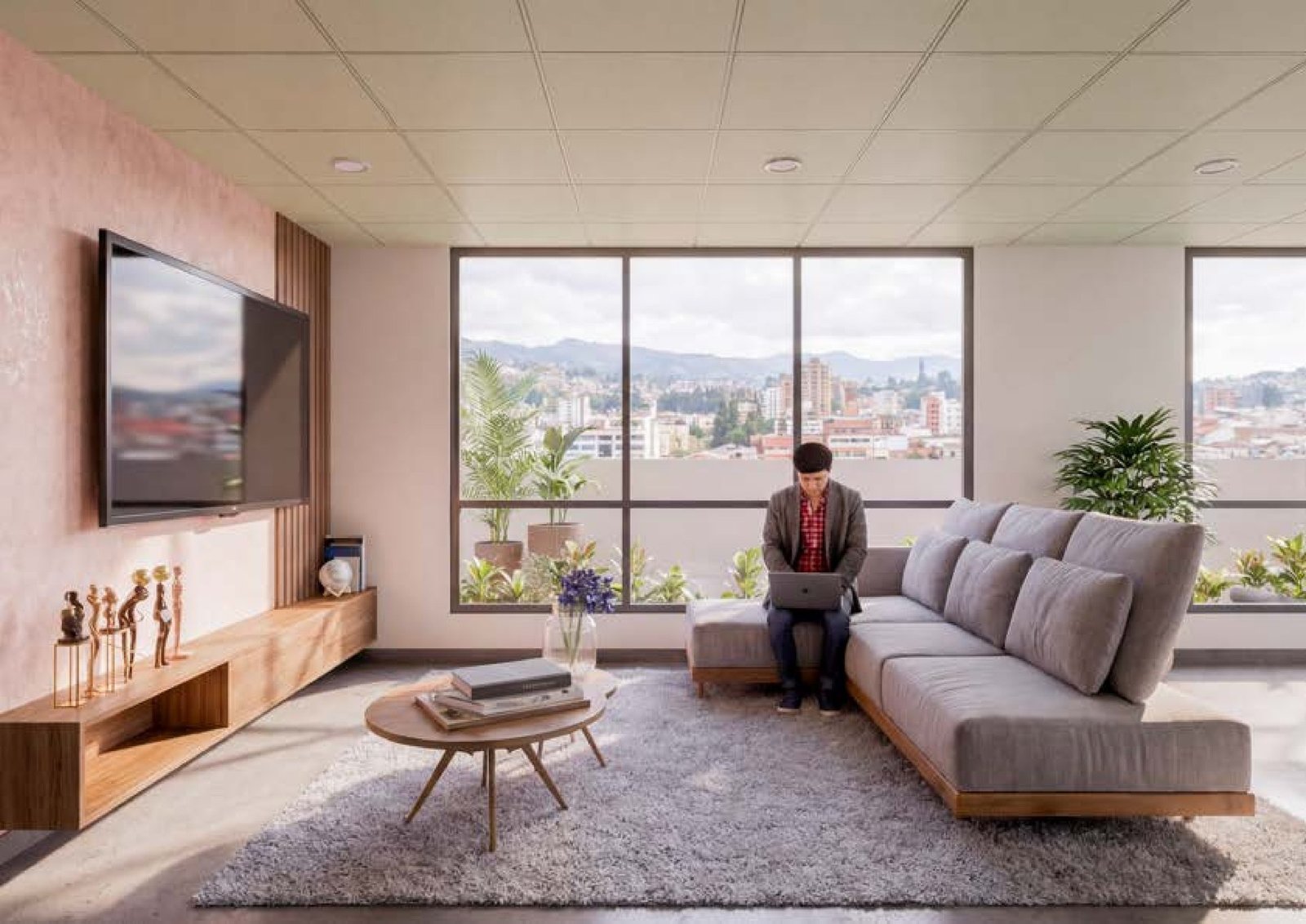 Sala de estar comunal de Riviere con vista a la ciudad