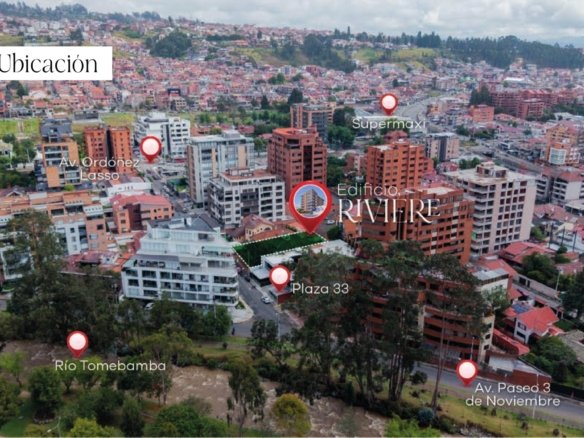 Ubicación de Riviere junto al Río Tomebamba y la Av. Ordóñez Lasso