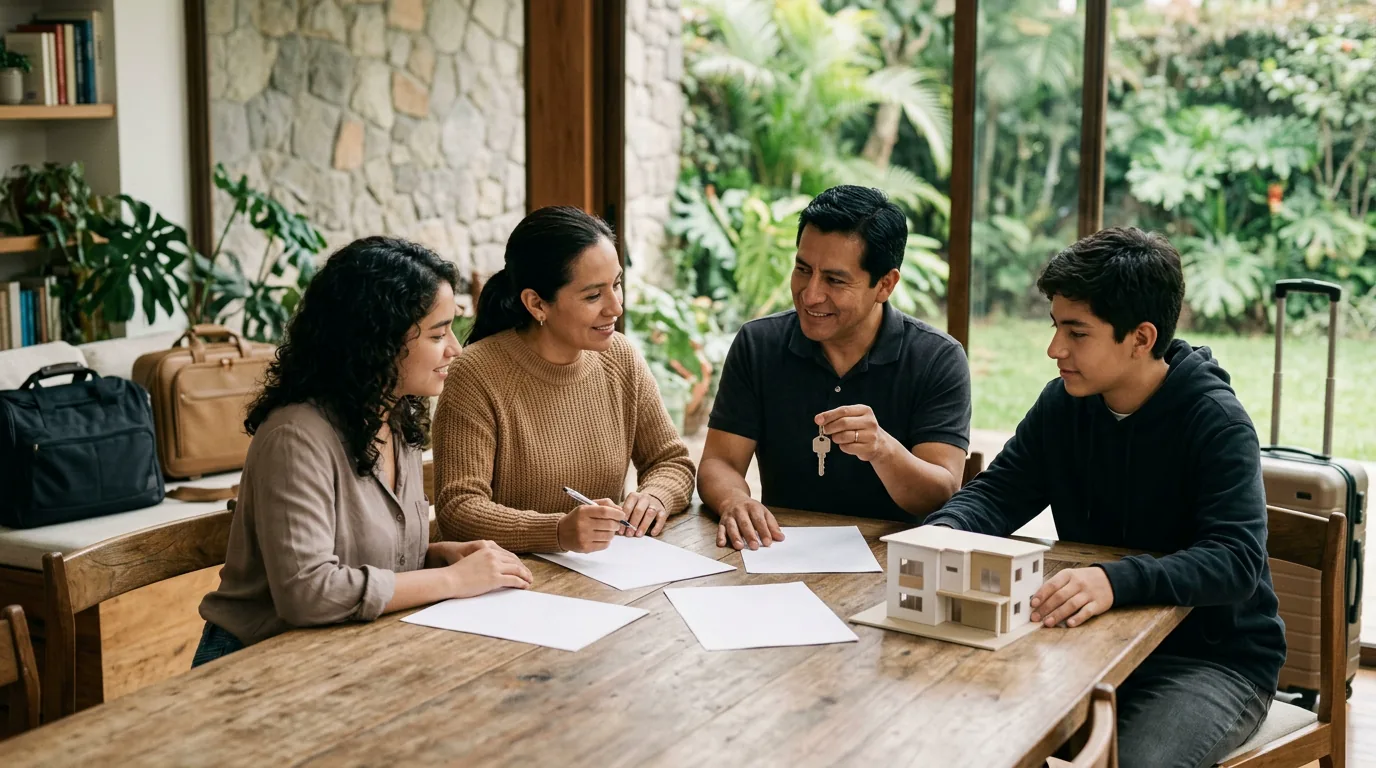 Familia planificando su regreso a Ecuador y la compra anticipada de una vivienda