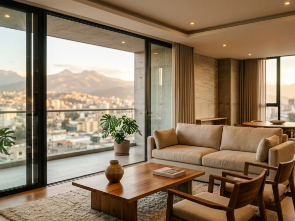 Departamento moderno con luz natural y acabados elegantes en Ecuador