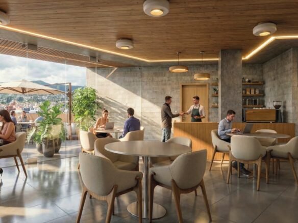 Cafetería en la terraza de Torre del Río con vista a Cuenca