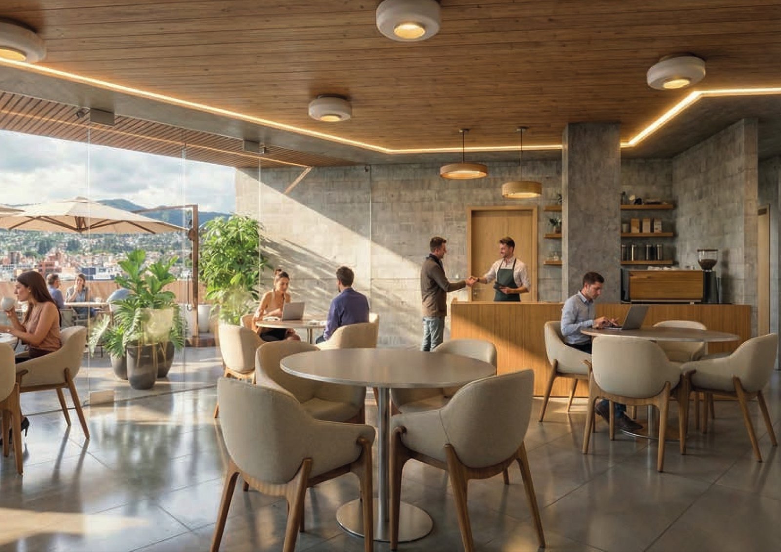 Cafetería en la terraza de Torre del Río con vista a Cuenca