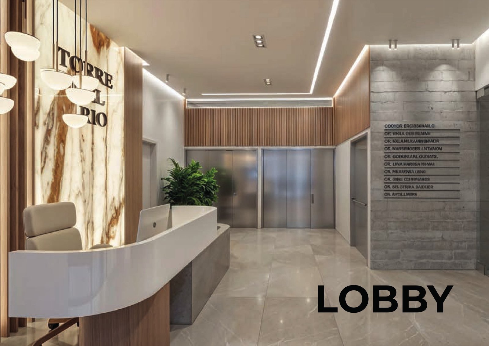 Lobby y recepción de Torre del Río con directorio médico