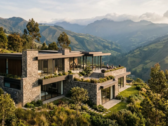 Composición conceptual de una vivienda contemporánea de lujo en un paisaje andino