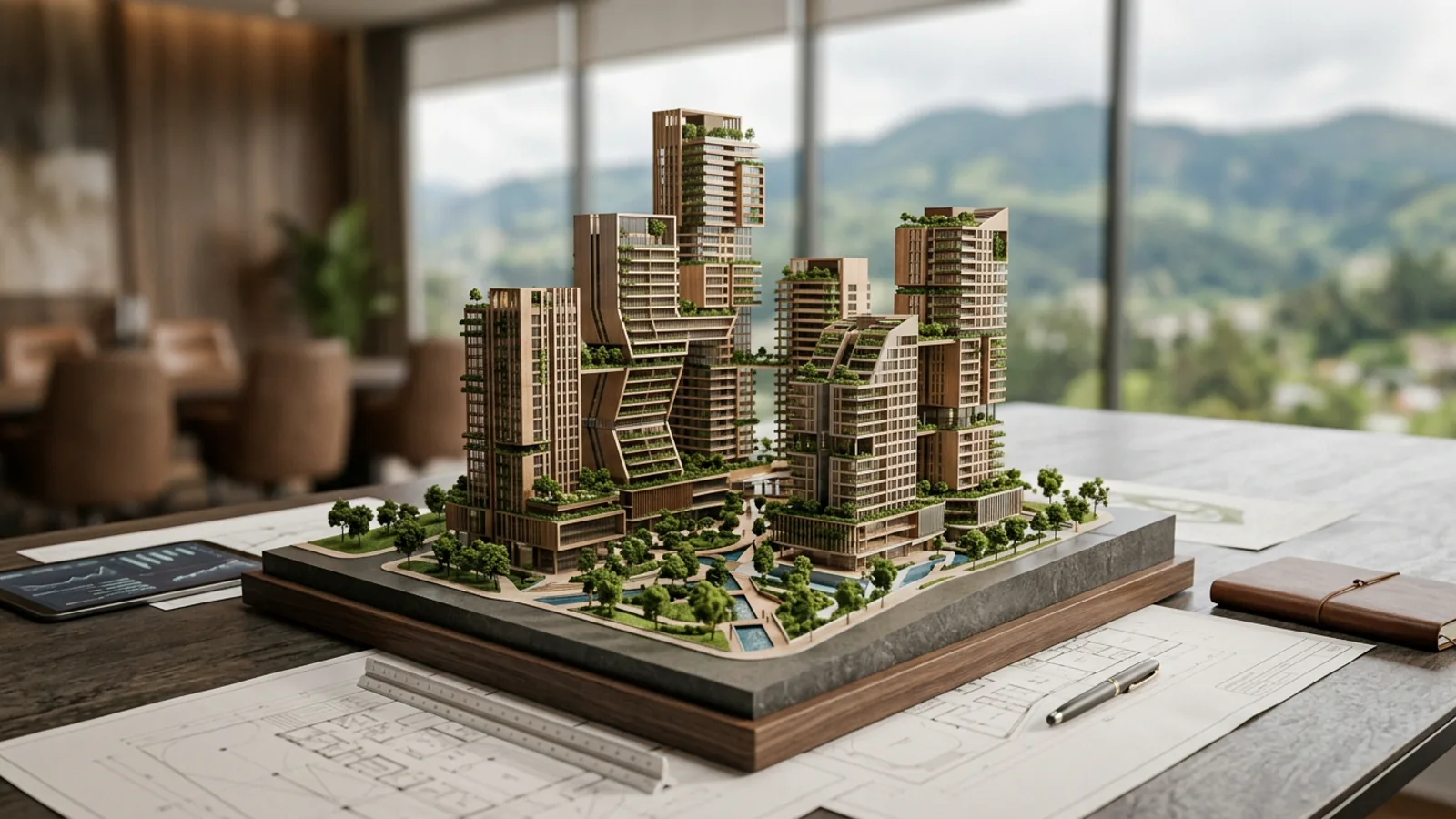 Maqueta conceptual de torres residenciales contemporáneas para analizar una inversión inmobiliaria en Quito